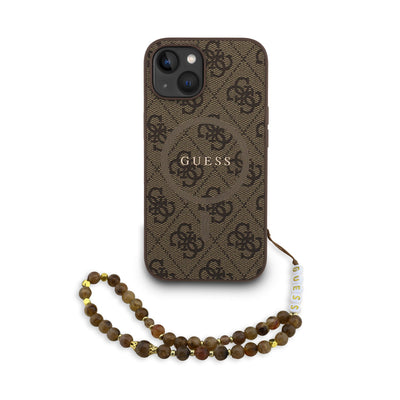 Husa Guess piele sintetica 4G Colored Ring Curea Magsafe pentru iPhone 15 Maro
