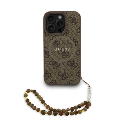 Husa Guess piele sintetica 4G Colored Ring Curea Magsafe pentru iPhone 16 Pro Maro