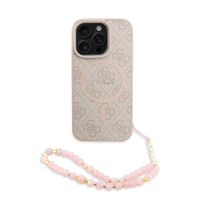 Husa Guess piele sintetica 4G Colored Ring Curea Magsafe pentru iPhone 16 Pro Roz