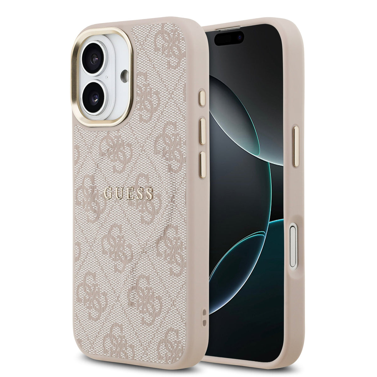 Husa Guess piele sintetica 4G Auriu Frame Magsafe pentru iPhone 17 Roz