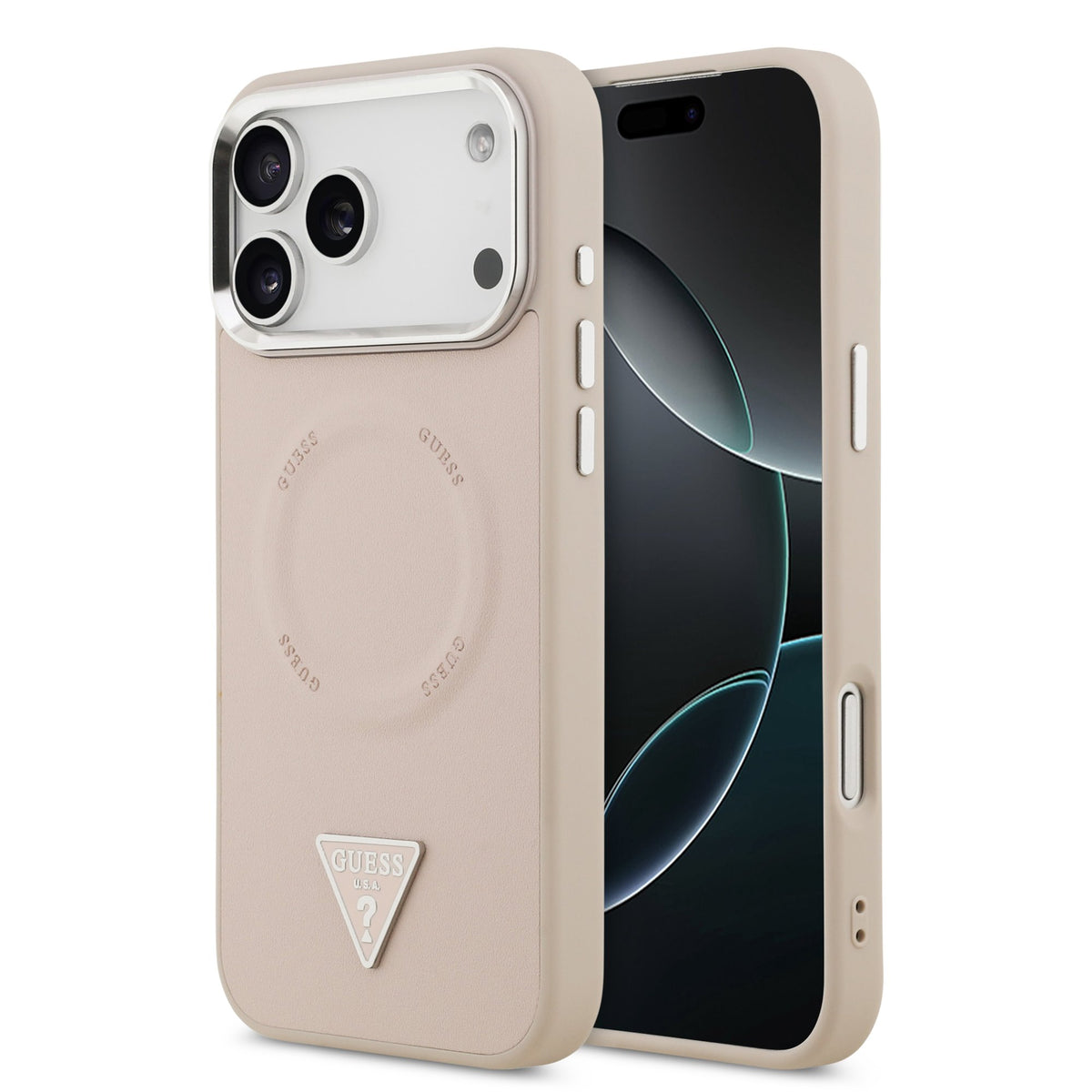 Husa Guess piele sintetica Triangle Logo Magsafe pentru iPhone 17 Pro Max Roz