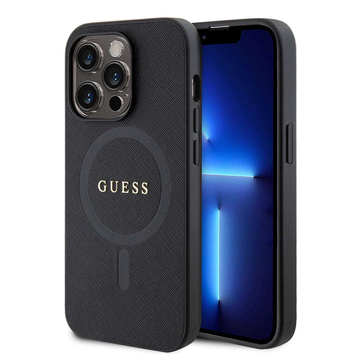 Husa Guess PU Saffiano Magsafe pentru iPhone 15 Pro Max Negru