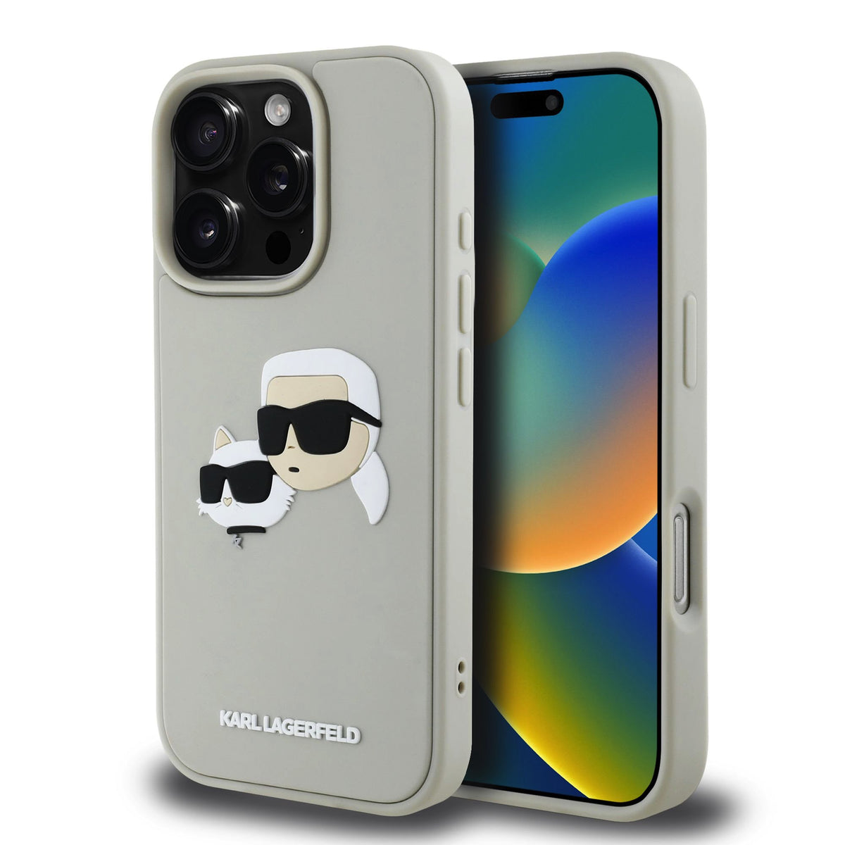 Husa Karl Lagerfeld 3D Rubber Double Heads pentru iPhone 16 Pro Max Bej