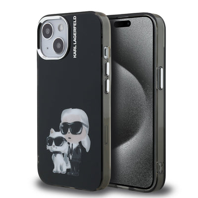 Husa Karl Lagerfeld IML Aquarelle Karl si Choupette pentru iPhone 15 Negru