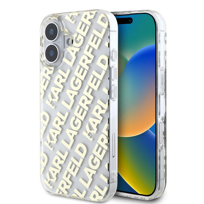 Husa Karl Lagerfeld IML Electroplated Repeated Logo pentru iPhone 16 Auriu