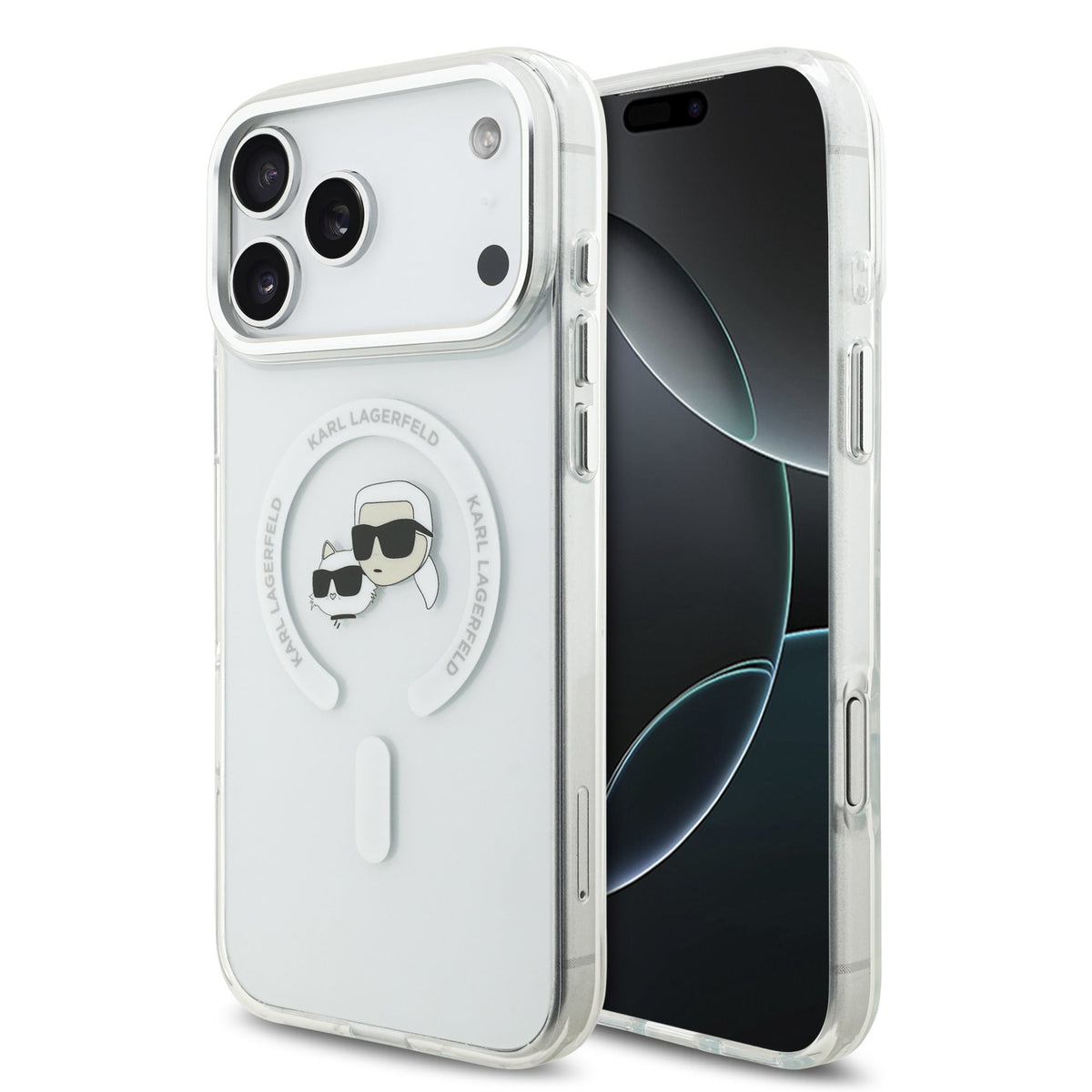 Husa Karl Lagerfeld IML K&CH Heads Metal Frame Magsafe pentru iPhone 17 Pro Max Transparent