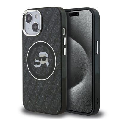 Husa Karl Lagerfeld IML K&CH Heads Repeated Logo Magsafe pentru iPhone 15 Negru