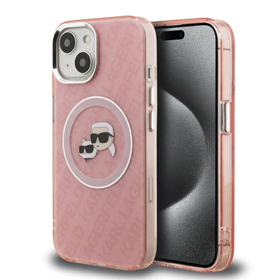 Husa Karl Lagerfeld IML K&CH Heads Repeated Logo Magsafe pentru iPhone 15 Roz