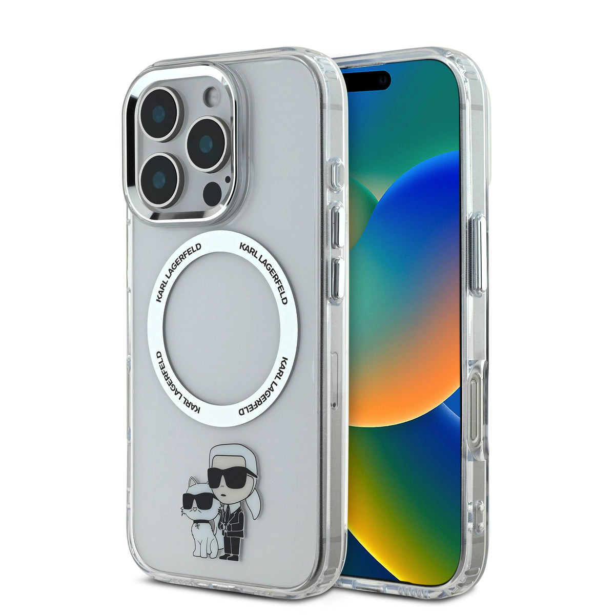 Husa Karl Lagerfeld IML Karl si Choupette Magsafe pentru iPhone 16 Pro Transparent
