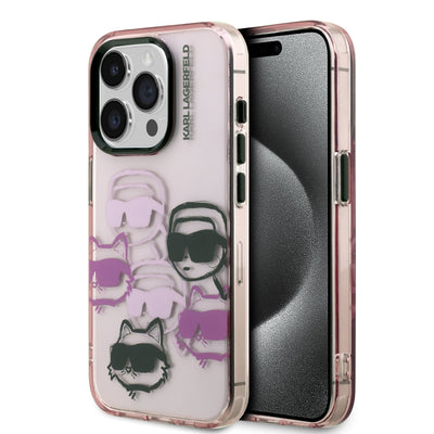 Husa Karl Lagerfeld IML Multi K&CH Heads pentru iPhone 15 Pro Roz