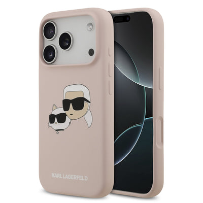 Husa Karl Lagerfeld Liquid Silicone Double Heads Magsafe pentru iPhone 17 Pro Roz