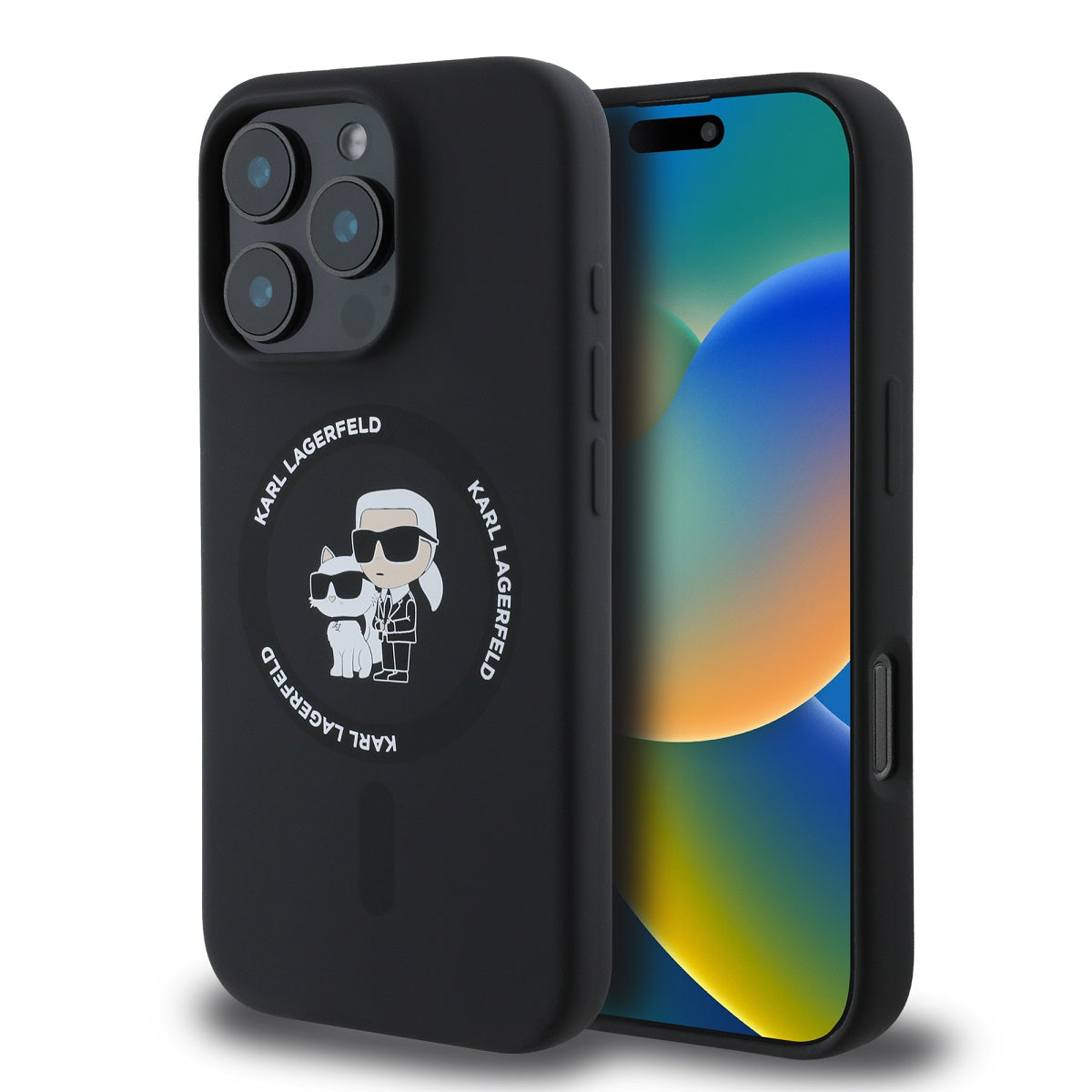 Husa Karl Lagerfeld Liquid Silicone Karl si Choupette Magsafe pentru iPhone 16 Pro Negru