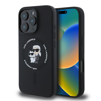 Husa Karl Lagerfeld Liquid Silicone Karl si Choupette Magsafe pentru iPhone 16 Pro Negru