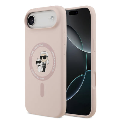 Husa Karl Lagerfeld Liquid Silicone Karl si Choupette Magsafe pentru iPhone Air Roz