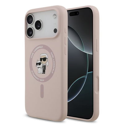 Husa Karl Lagerfeld Liquid Silicone Karl si Choupette Magsafe pentru iPhone 17 Pro Max Roz