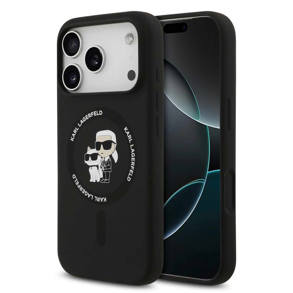 Husa Karl Lagerfeld Liquid Silicone Karl si Choupette Magsafe pentru iPhone 18 Pro Max Negru