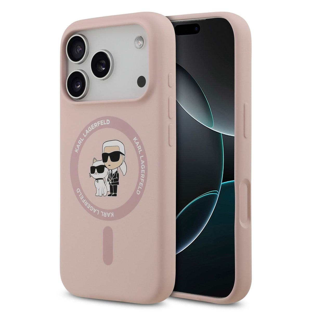 Husa Karl Lagerfeld Liquid Silicone Karl si Choupette Magsafe pentru iPhone 18 Pro Roz