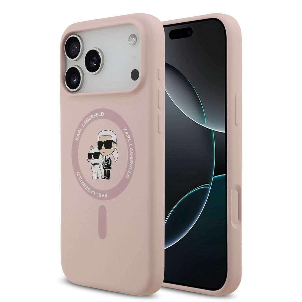 Husa Karl Lagerfeld Liquid Silicone Karl si Choupette Magsafe pentru iPhone 18 Pro Max Roz