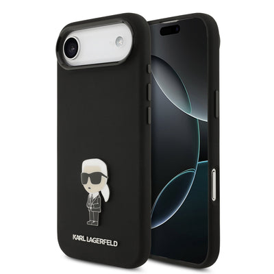 Husa Karl Lagerfeld Liquid Silicone Metal Ikonik pentru iPhone Air Negru