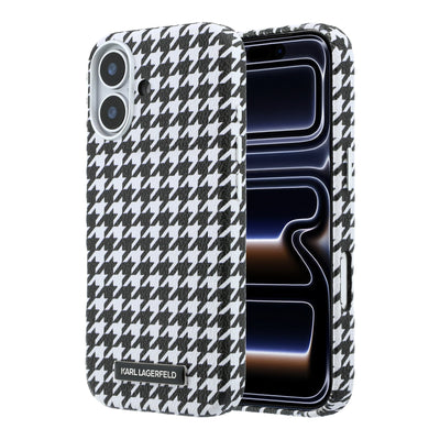 Husa Karl Lagerfeld PU Houndstooth Resin Plate Magsafe pentru iPhone 17 Negru