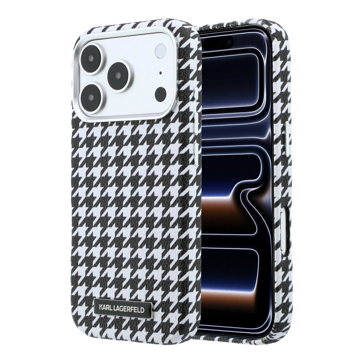 Husa Karl Lagerfeld PU Houndstooth Resin Plate Magsafe pentru iPhone 17 Pro Negru