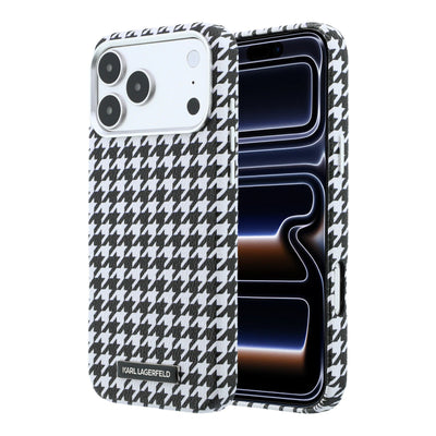 Husa Karl Lagerfeld PU Houndstooth Resin Plate Magsafe pentru iPhone 17 Pro Max Negru