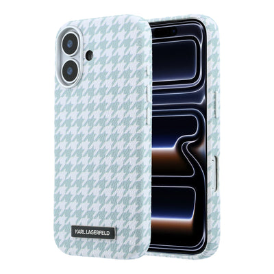 Husa Karl Lagerfeld PU Houndstooth Resin Plate Magsafe pentru iPhone 17 Albastru