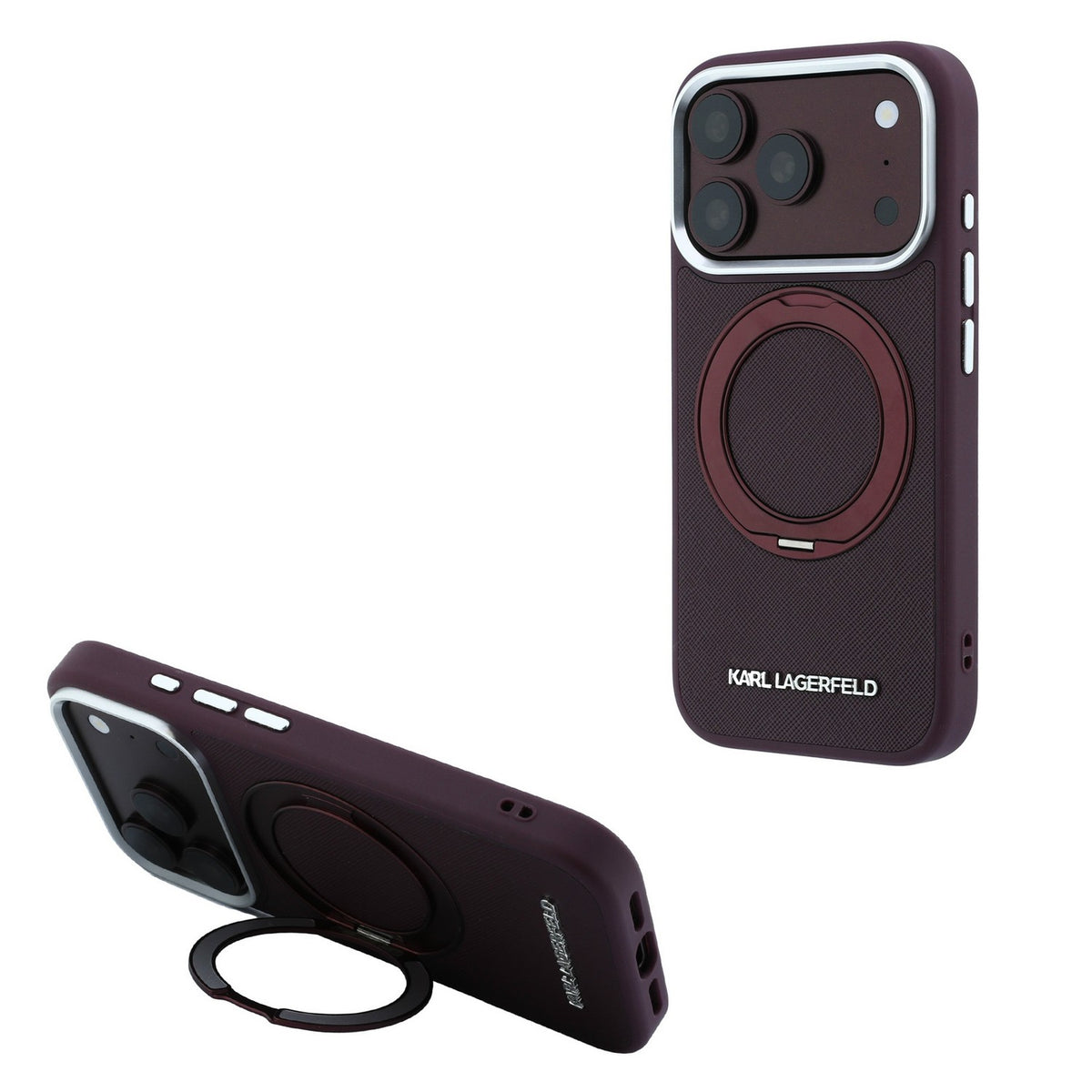 Husa Karl Lagerfeld PU Saffiano Ring Stand Magsafe pentru iPhone 18 Pro Burgundy