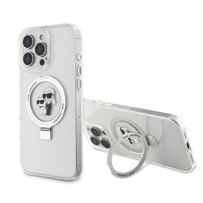 Husa Karl Lagerfeld Ringstand Karl si Choupette Magsafe pentru iPhone 16 Pro Max Alb