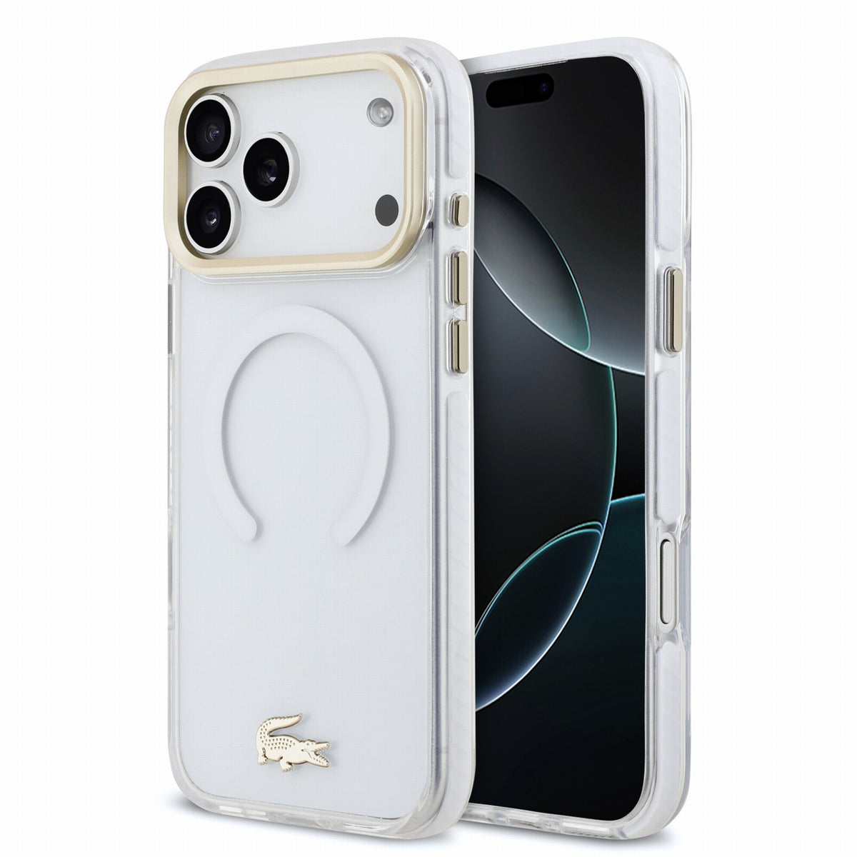 Husa Lacoste IML Shockproof Petit Pique Auriu Logo Magsafe pentru iPhone 18 Pro Max Transparent
