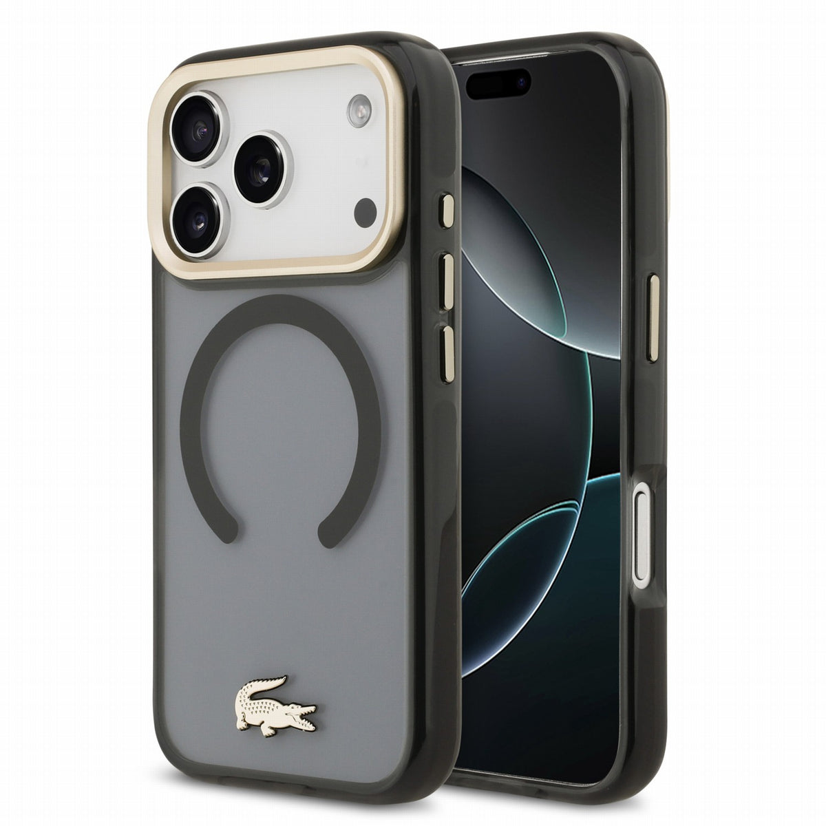 Husa Lacoste IML Shockproof Petit Pique Auriu Logo Magsafe pentru iPhone 18 Pro Negru