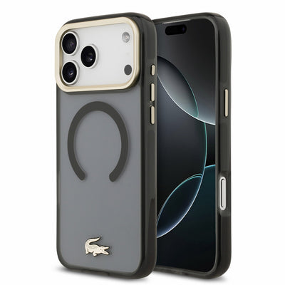 Husa Lacoste IML Shockproof Petit Pique Auriu Logo Magsafe pentru iPhone 18 Pro Max Negru