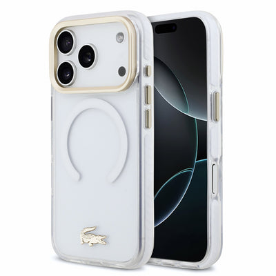 Husa Lacoste IML Shockproof Petit Pique Auriu Logo Magsafe pentru iPhone 18 Pro Transparent