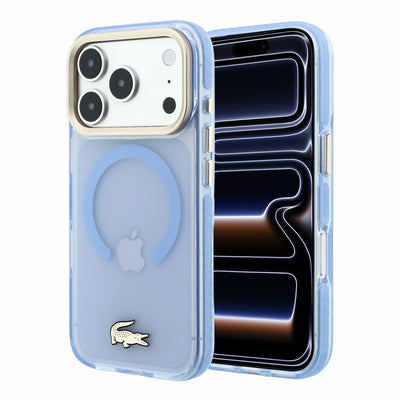 Husa Lacoste IML Shockproof Petit Pique Auriu Logo Magsafe pentru iPhone 18 Pro Albastru
