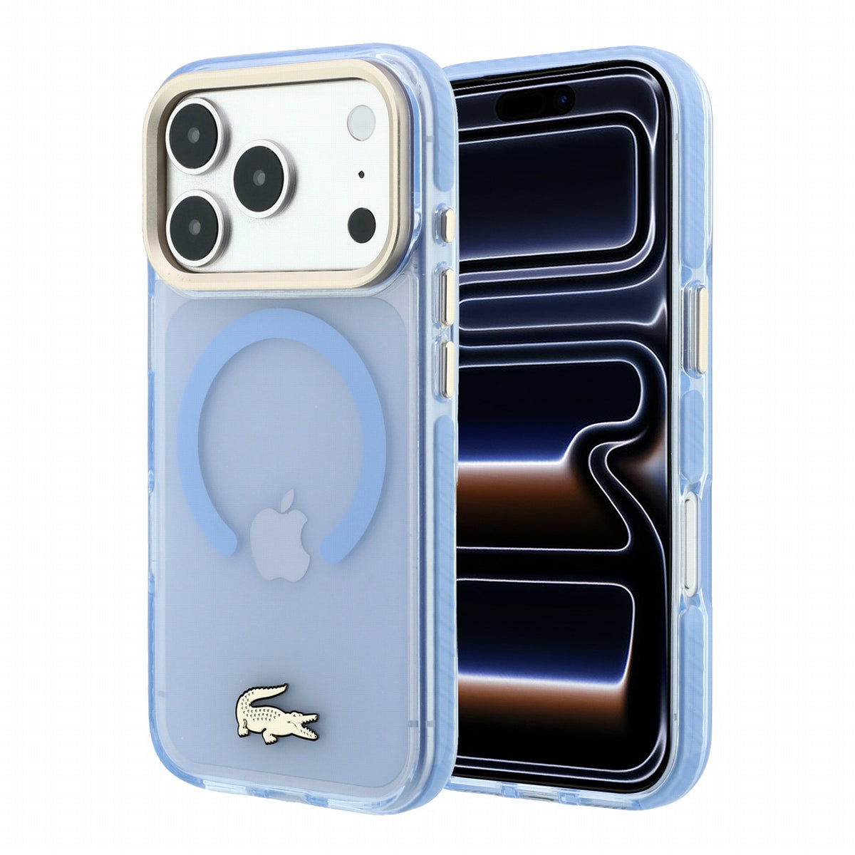 Husa Lacoste IML Shockproof Petit Pique Auriu Logo Magsafe pentru iPhone 18 Pro Max Albastru