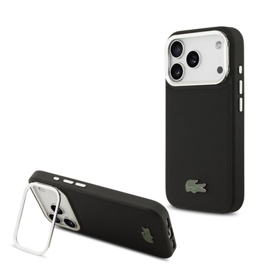 Husa Lacoste Iconic Petit Pique Camera Stand Magsafe pentru iPhone 17 Pro Negru