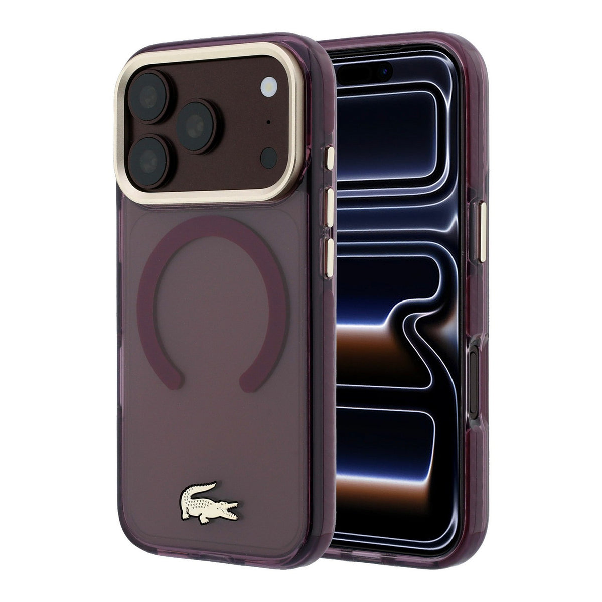 Husa Lacoste PC/TPU Frosted Finish Auriu Logo Magsafe pentru iPhone 18 Pro Max Burgundy