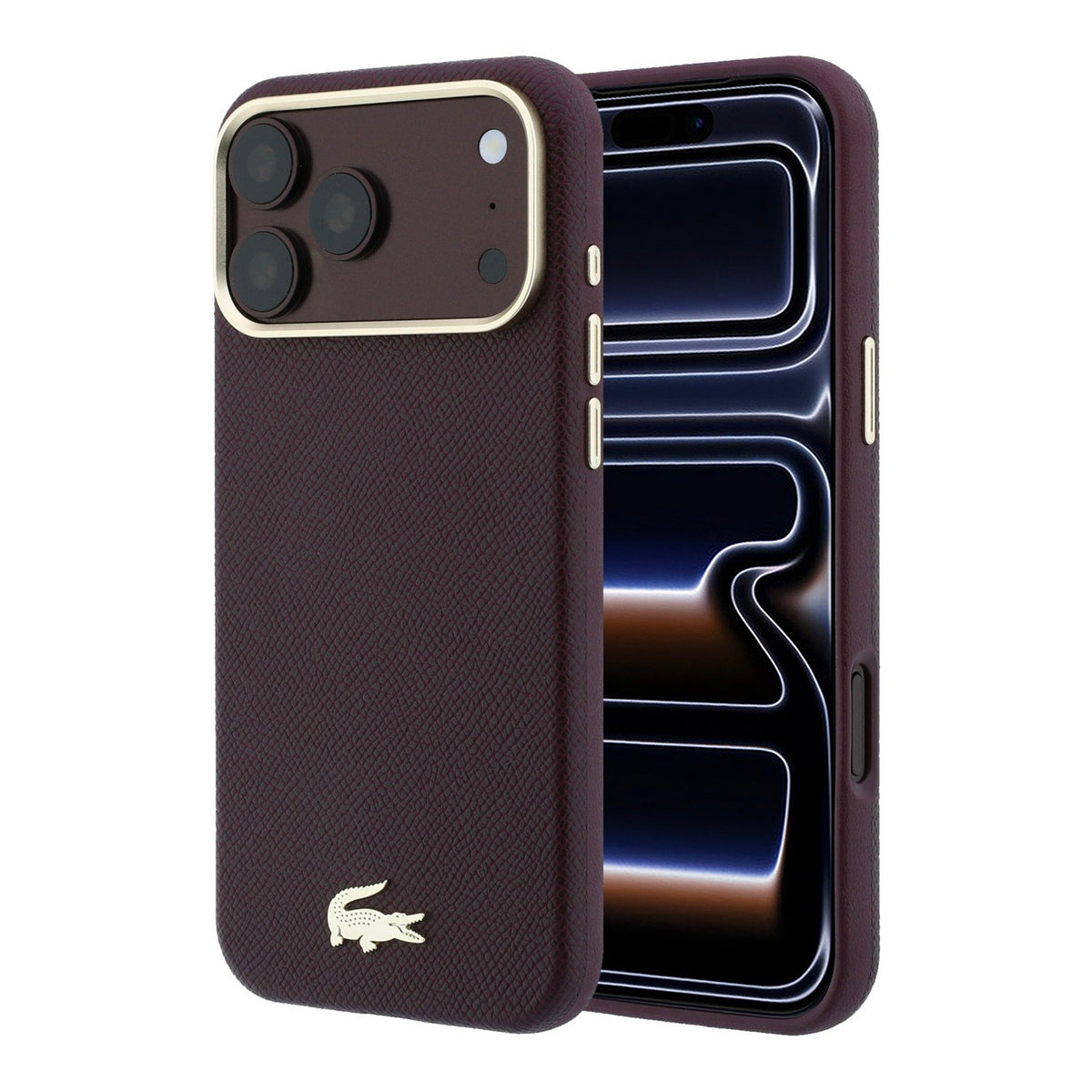 Husa Lacoste piele sintetica Champs Elysees Auriu Logo Magsafe pentru iPhone 18 Pro Max Burgundy