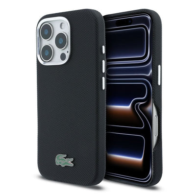Husa Lacoste PVC Iconic Petit Pique Metal Logo Magsafe pentru iPhone 16 Pro Negru