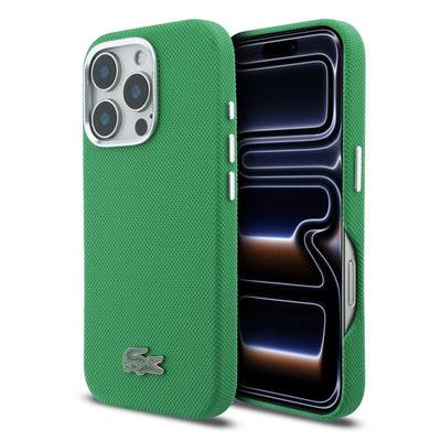 Husa Lacoste PVC Iconic Petit Pique Metal Logo Magsafe pentru iPhone 16 Pro Max Estragon Verde