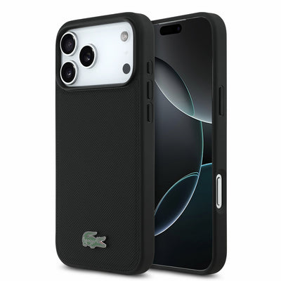 Husa Lacoste PVC Iconic Petit Pique Metal Logo Magsafe pentru iPhone 18 Pro Max Negru