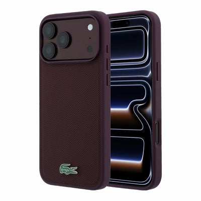 Husa Lacoste PVC Iconic Petit Pique Metal Logo Magsafe pentru iPhone 18 Pro Max Burgundy