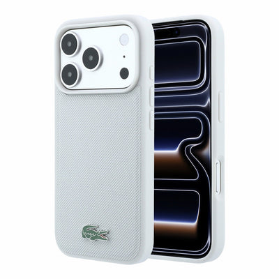 Husa Lacoste PVC Iconic Petit Pique Metal Logo Magsafe pentru iPhone 18 Pro Max Gri deschis
