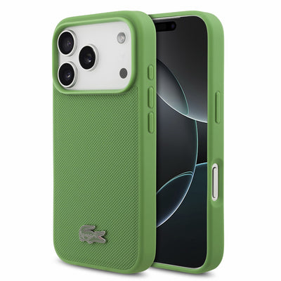 Husa Lacoste PVC Iconic Petit Pique Metal Logo Magsafe pentru iPhone 18 Pro Estragon