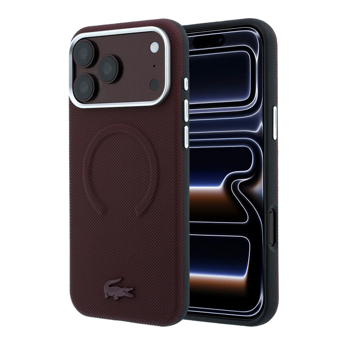 Husa Lacoste PVC Petit Pique Semi Wrap Embossed Magsafe pentru iPhone 18 Pro Max Burgundy