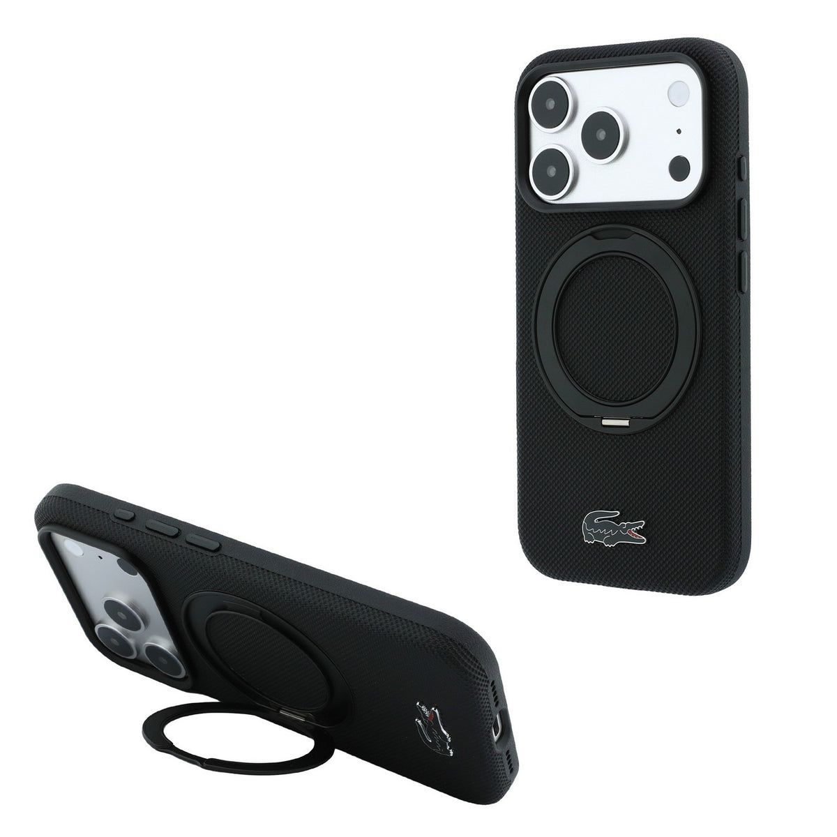Husa Lacoste PVC Petit Pique Semi Wrap Ring Stand Magsafe pentru iPhone 18 Pro Max Negru