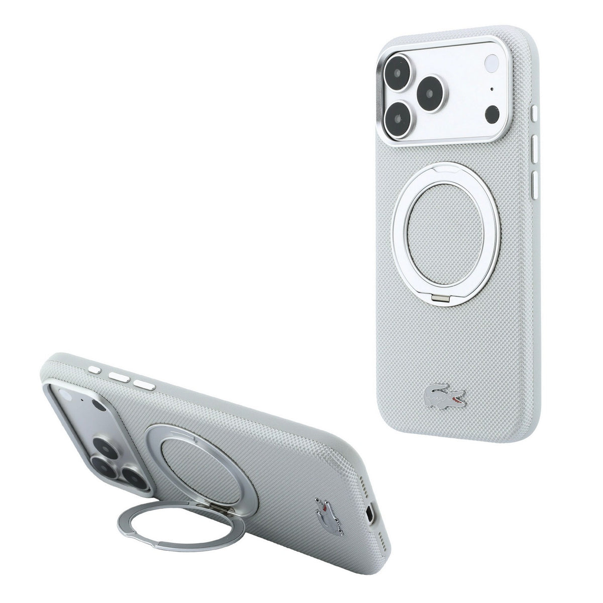 Husa Lacoste PVC Petit Pique Semi Wrap Ring Stand Magsafe pentru iPhone 18 Pro Gri deschis