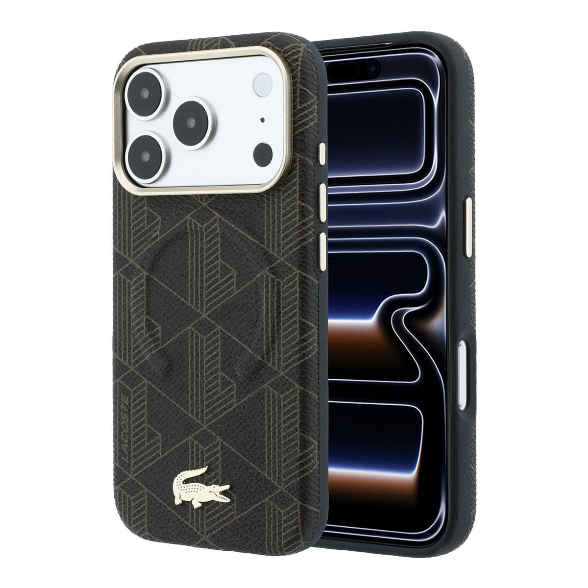 Husa Lacoste PVC Semi Wrap Blend Embossed Magsafe pentru iPhone 18 Pro Maro