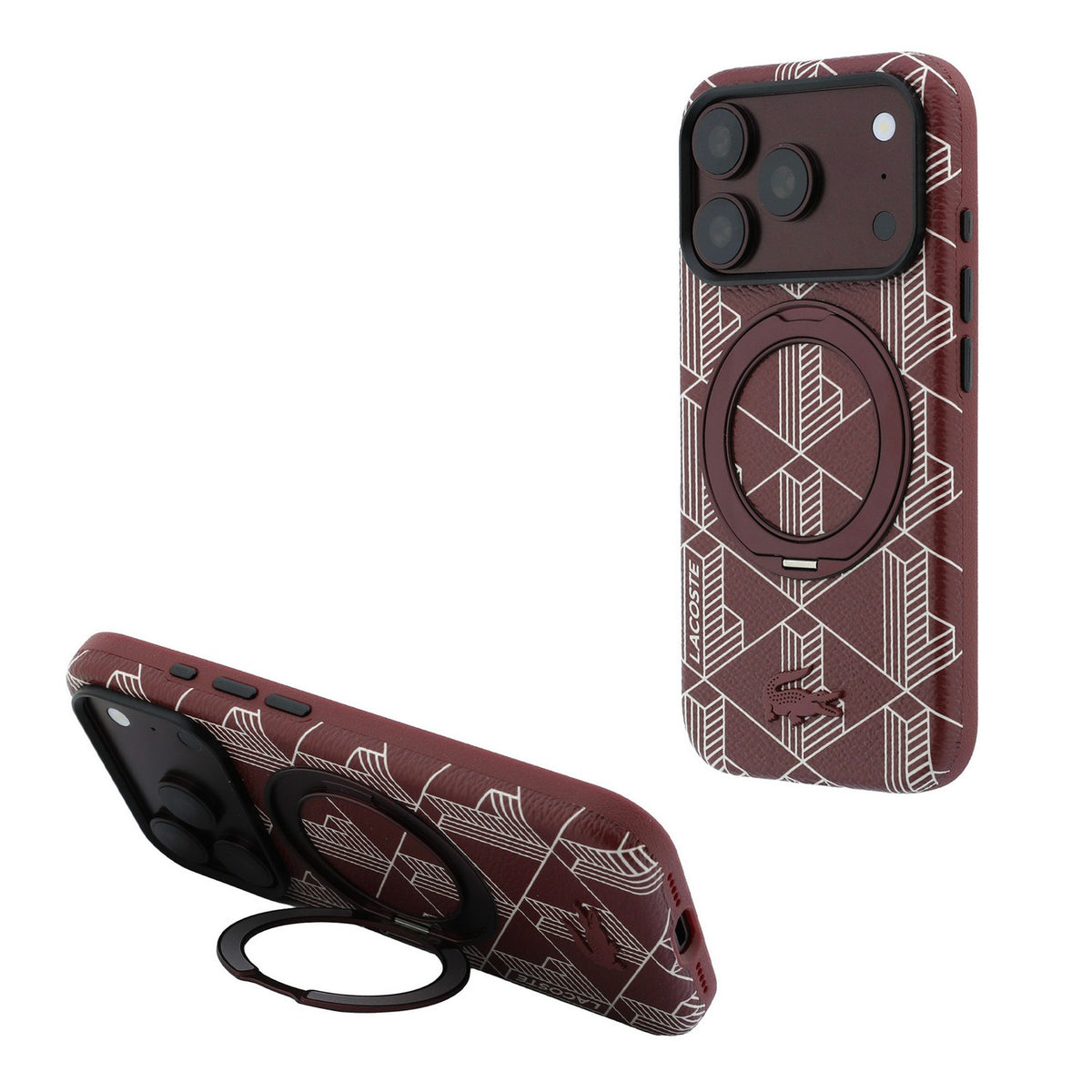 Husa Lacoste PVC Semi Wrap Blend Ring Stand Magsafe pentru iPhone 18 Pro Burgundy