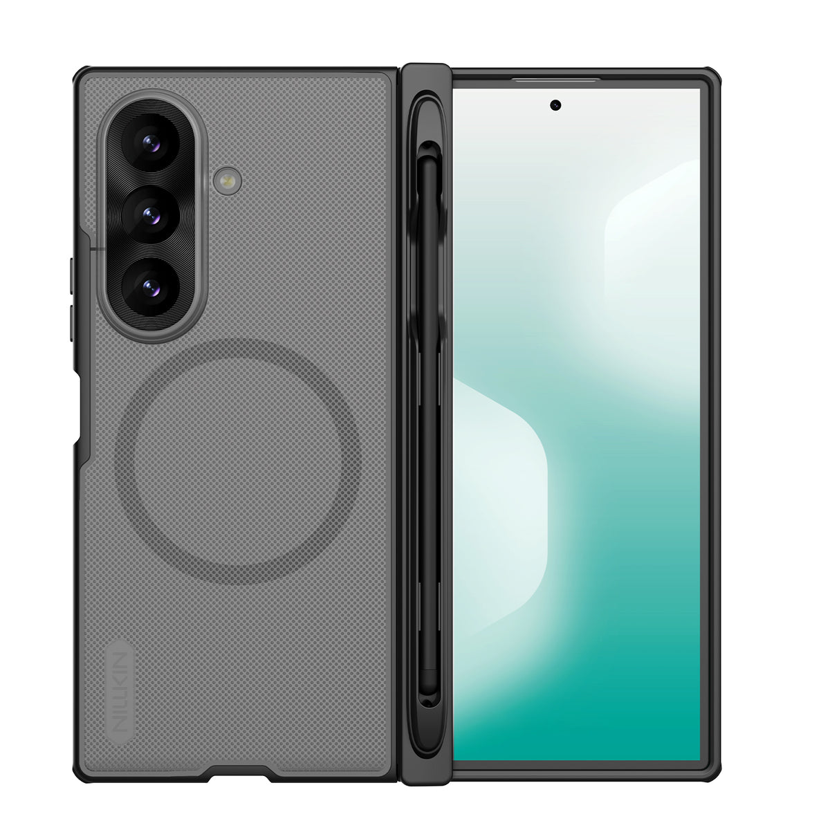 Husa Nillkin Super Frosted Fold Magnetic Pen Slot pentru Samsung Galaxy Z Fold 8 Ultra Transparent Negru